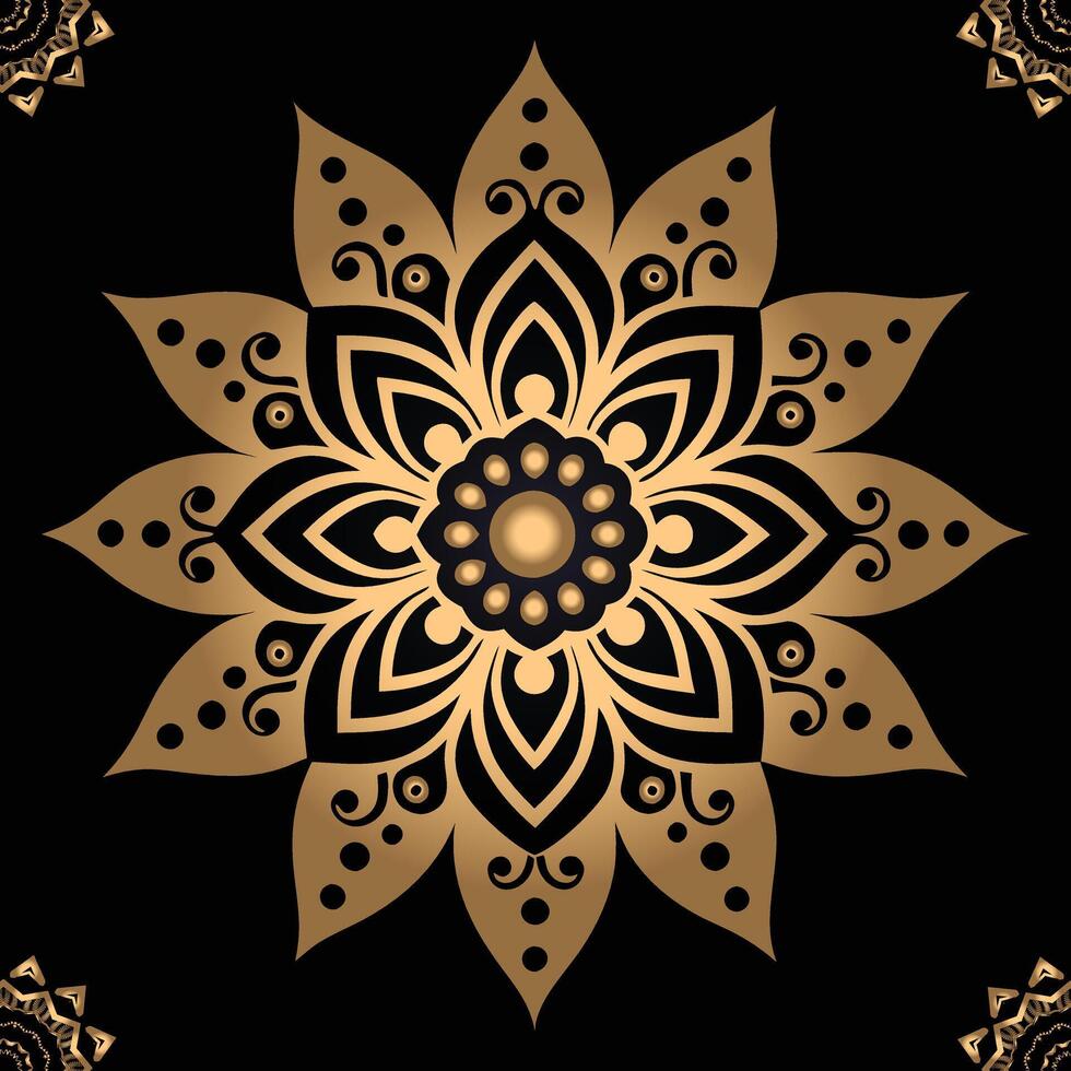 Mandala Design Ornate Decorative Gold Pattern on black background vector