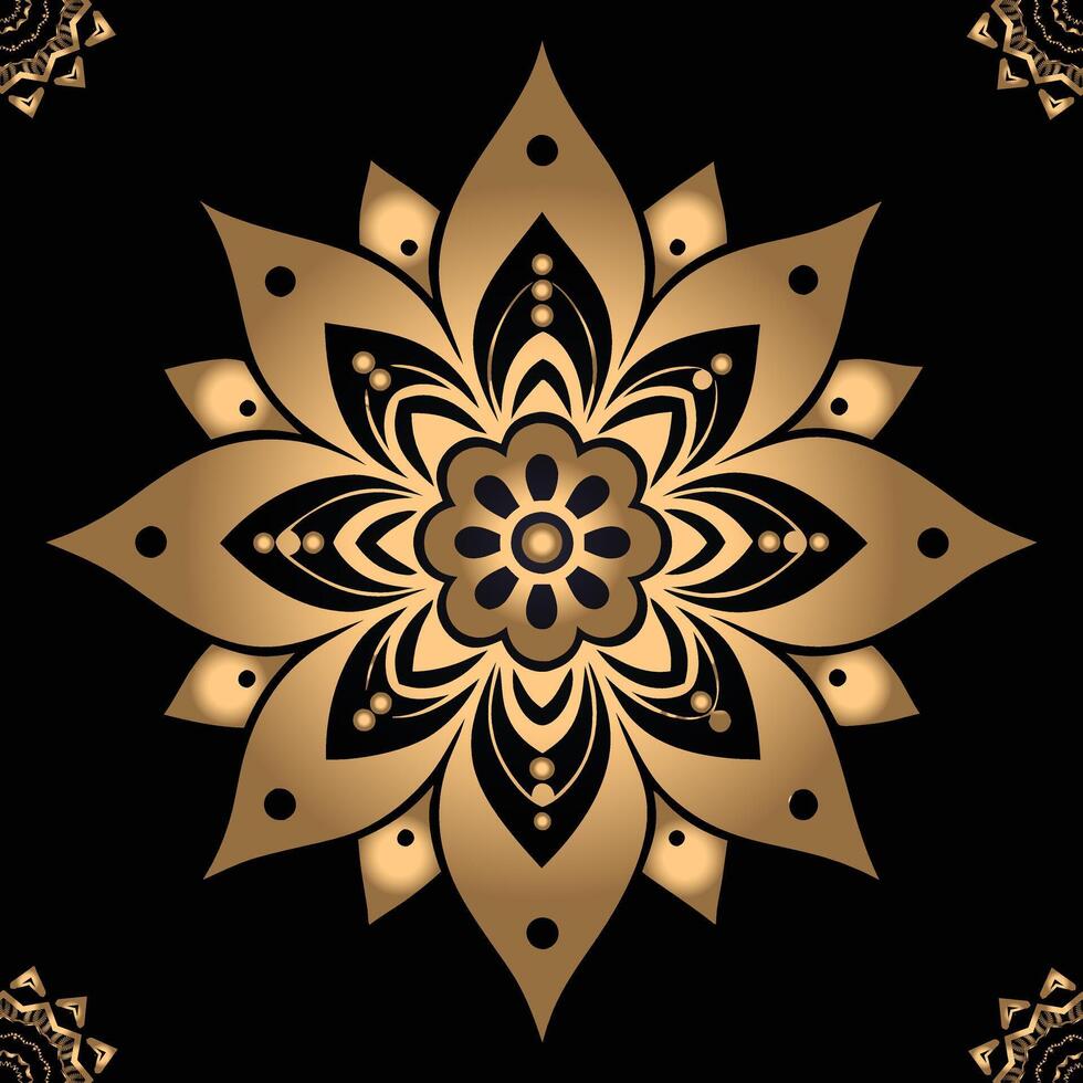 A Golden Mandala Design Ornate Floral Decorative Gold Pattern on black background vector
