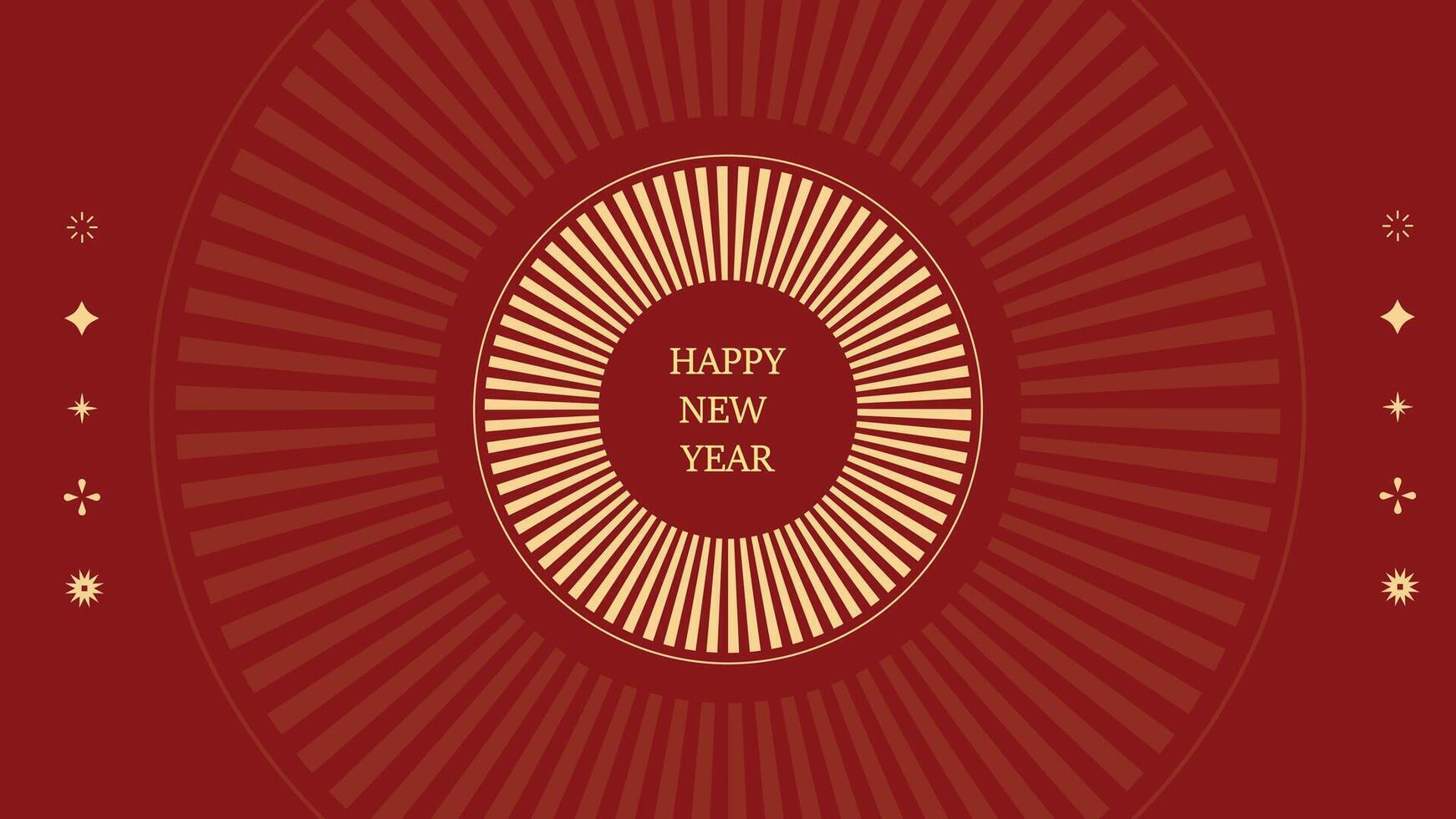 Elegant Red and Gold Happy New Year Greeting Card with Radiating Lines vector