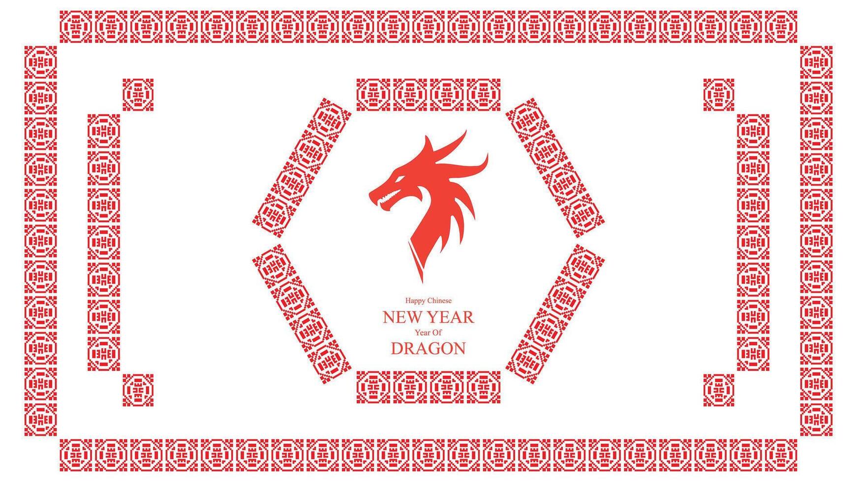 Chinese New Year Dragon Design with Red Patterns geometric frame vector