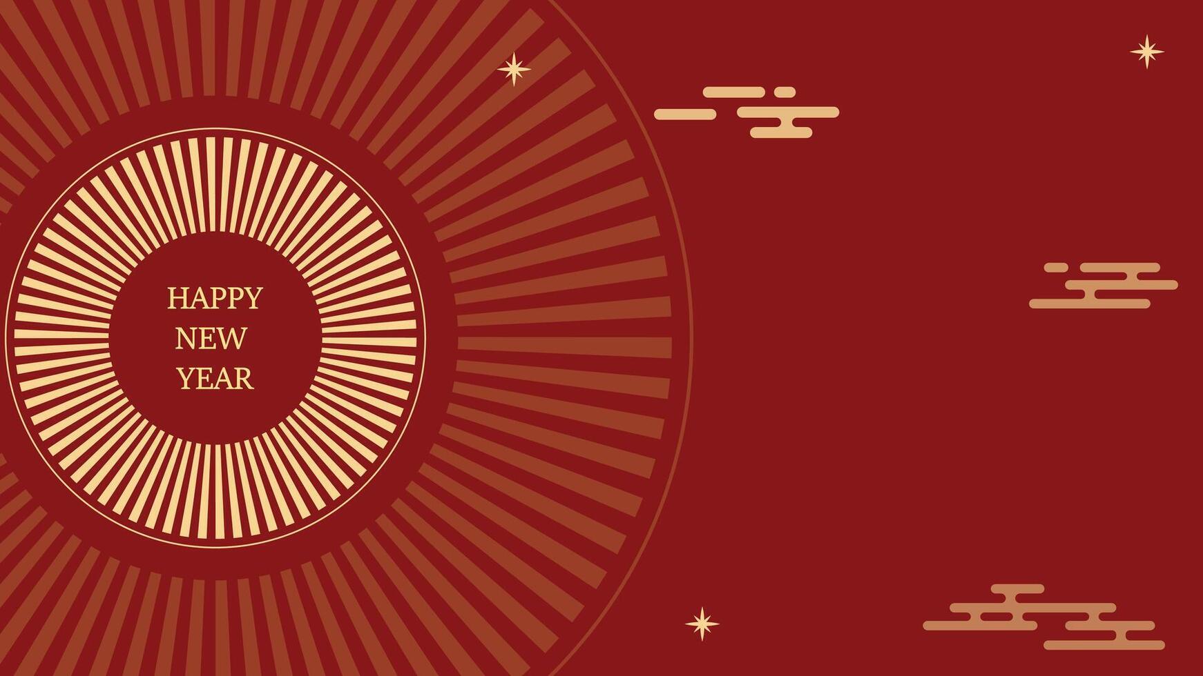 Elegant Red and Gold Happy New Year Greeting Card with Radiant Lines vector