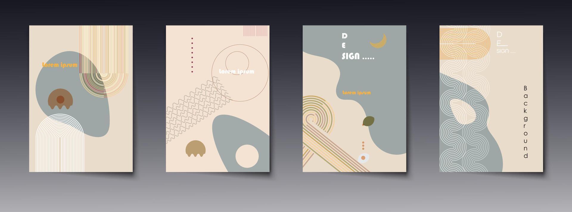 Set of abstract trendy background. Minimal modern, contemporary aesthetic graphic design, Element with geometric shape, line and texture, boho art style. Design for print poster template, cover vector