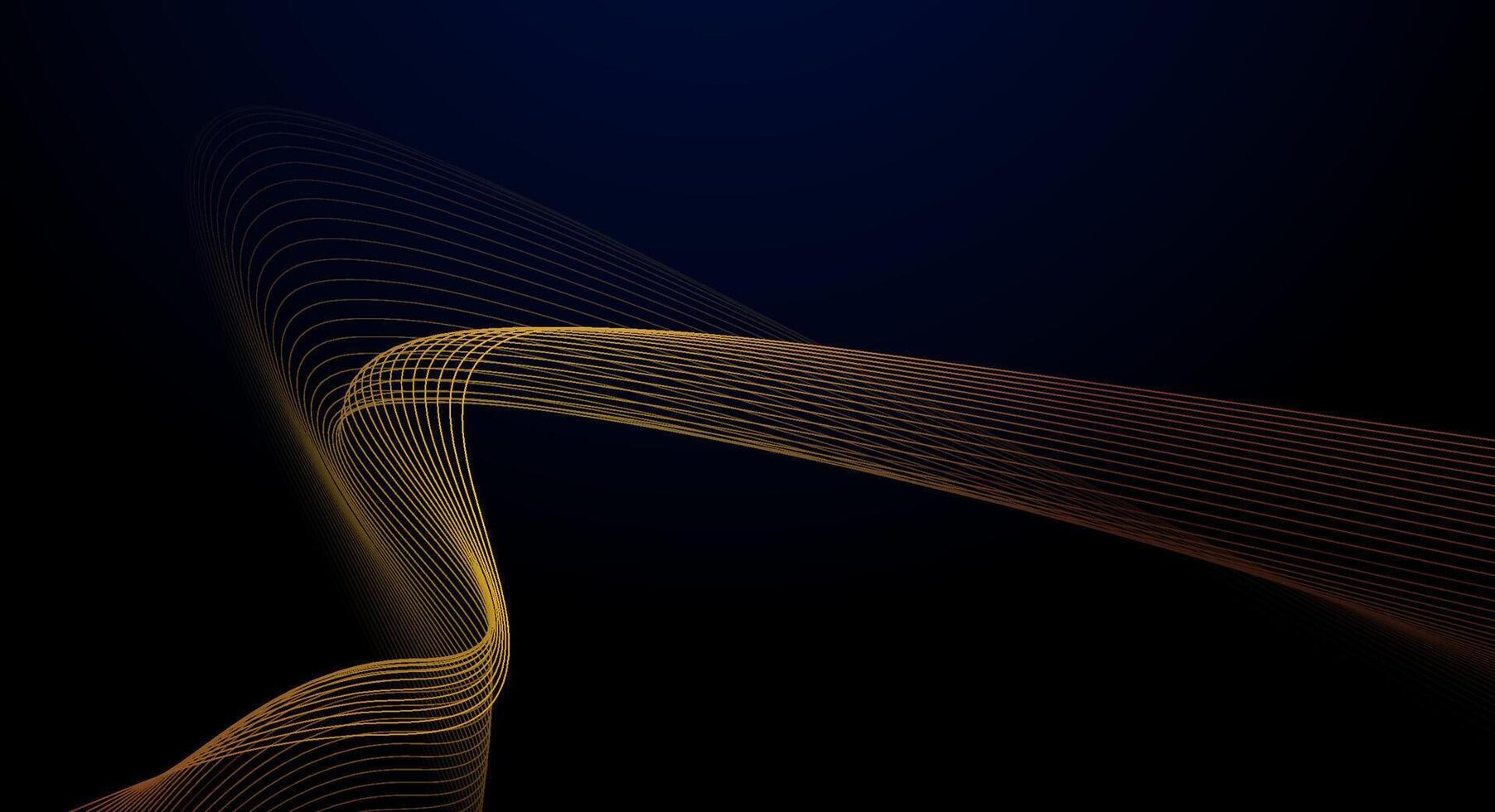 Abstract art with gold, wave line pattern, light shiny, texture on dark, black color background. Illustration luxury, modern graphic design for wallpaper, banner. Futuristic technology concept vector