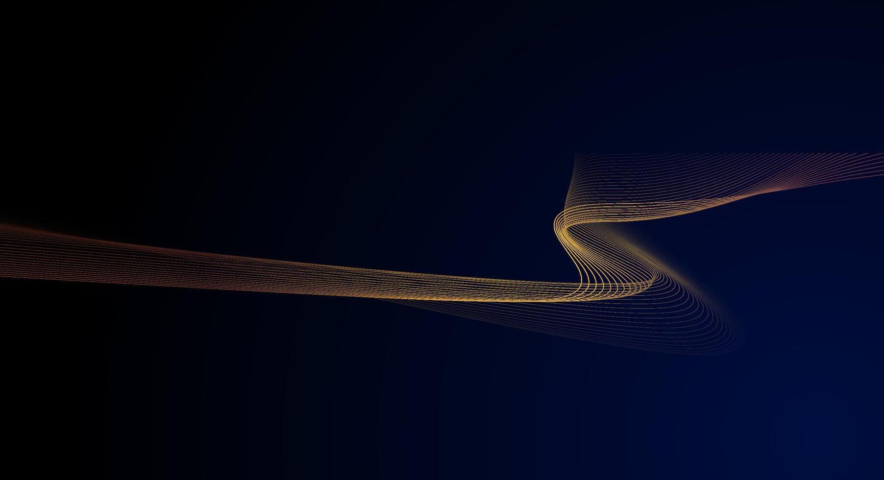 Abstract art with gold, wave line pattern, light shiny, texture on dark, black color background. Illustration luxury, modern graphic design for wallpaper, banner. Futuristic technology concept vector