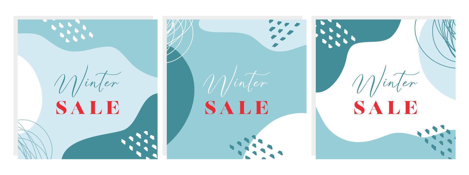 Winter sale promotional banners featuring abstract designs in soft blue and white tones, perfect for holiday marketing campaigns. illustration vector