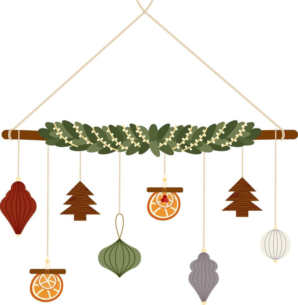 Christmas Natural Hanging Decoration with Ornaments vector