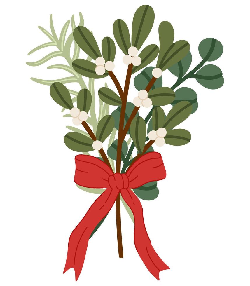 Botanical Christmas Floral Bouquet Mistletoe vector