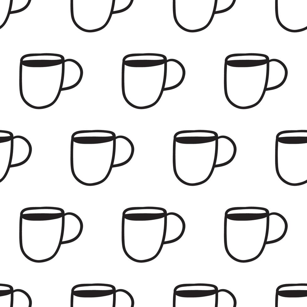 Simple design. Coffee cups seamless pattern. Outline illustration on white background. vector