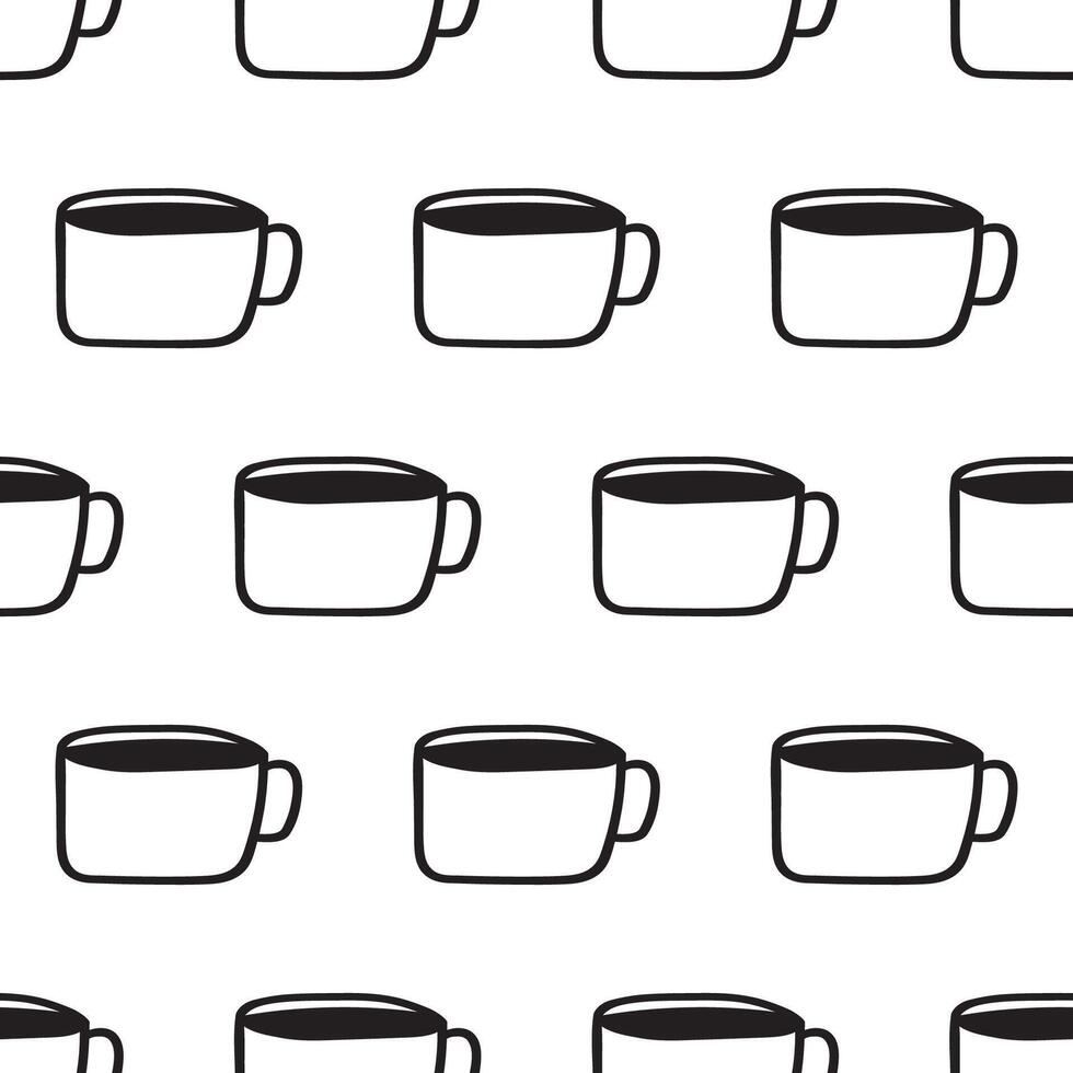 Seamless pattern. Outline design. Coffee cups on white background. vector
