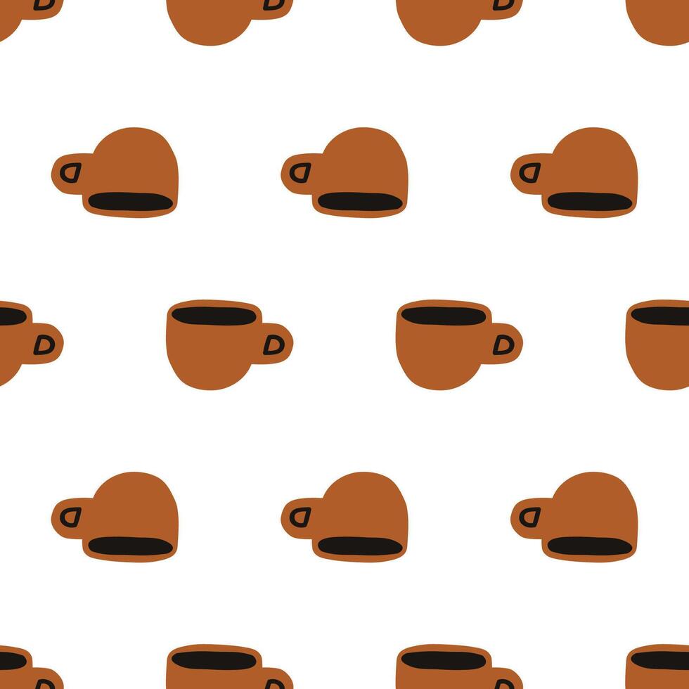 Brown coffee cups. Seamless pattern. hand drawn design. Illustration on white background. vector