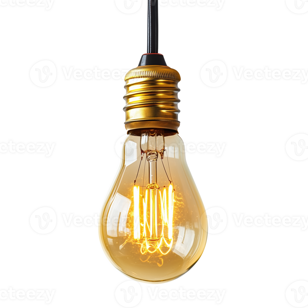 A golden light bulb illuminated softly minimalist setting png