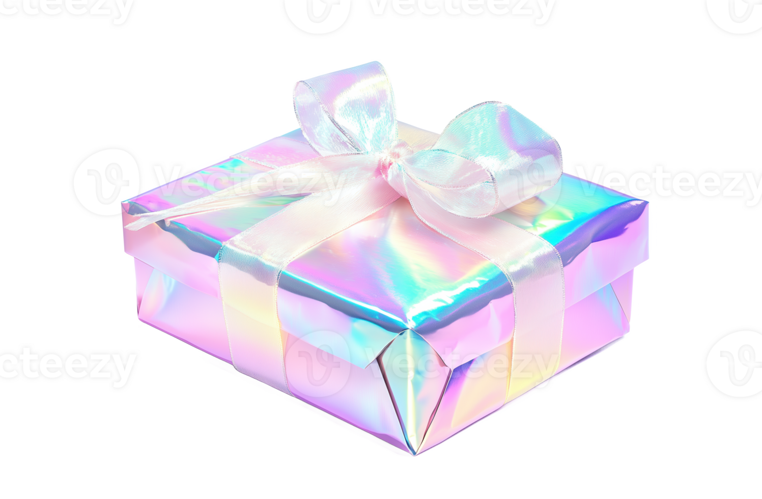 Iridescent gift box with a shiny ribbon light png