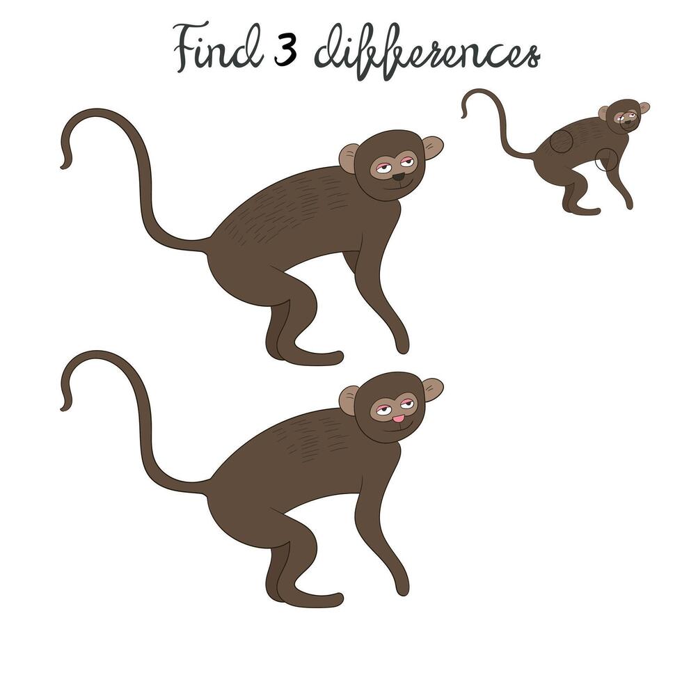 Find differences kids layout for game vervet ape monkey hand drawn doodle cartoon illustration vector