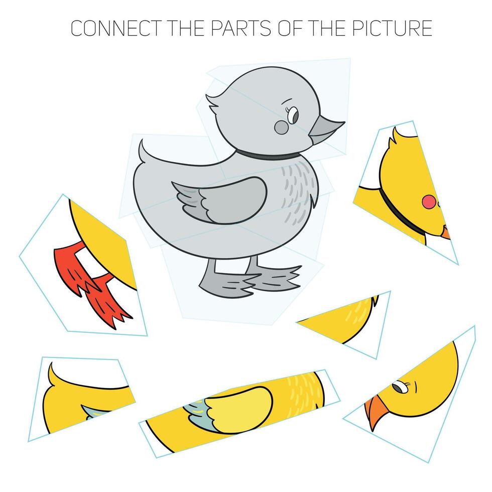 Puzzle game for chldren duck hand drawn doodle cartoon illustration vector