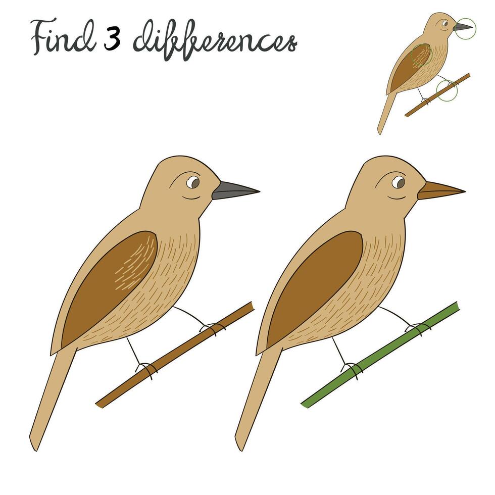 Find differences kids layout for game bird cartoon doodle hand drawn illustration vector