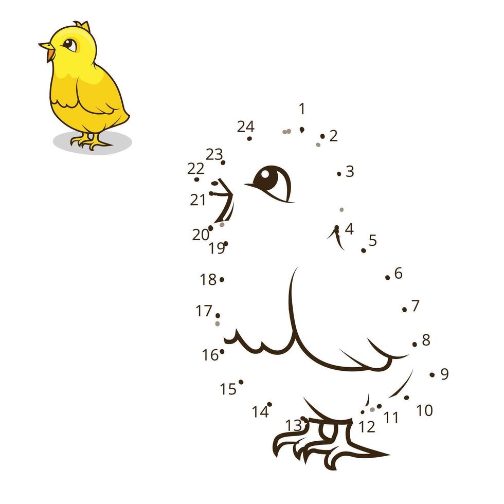 Connect the dots game chicken cartoon colorful illustration vector
