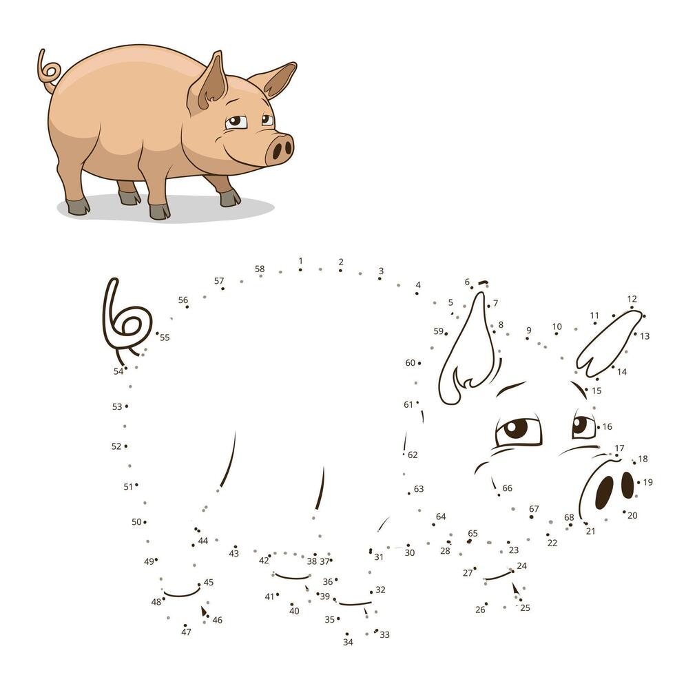 Connect the dots game pig cartoon colorful illustration vector