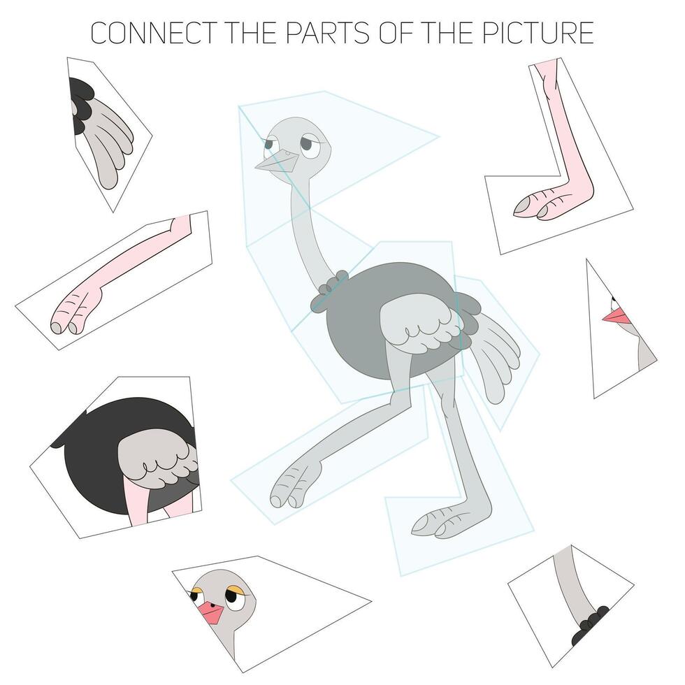 Puzzle game for chldren ostrich cartoon doodle hand drawn illustration vector