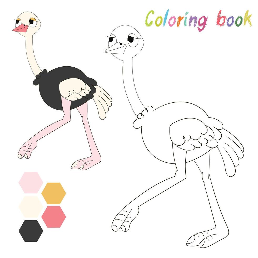 Coloring book ostrich kids layout for game cartoon hand drawn doodle illustration vector
