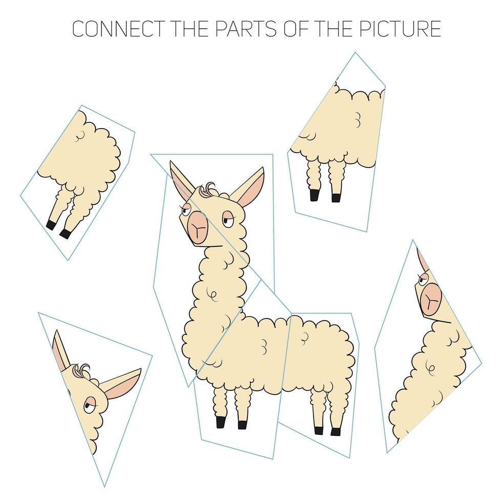 Connect the parts of the picture game cartoon hand drawn doodle illustration vector