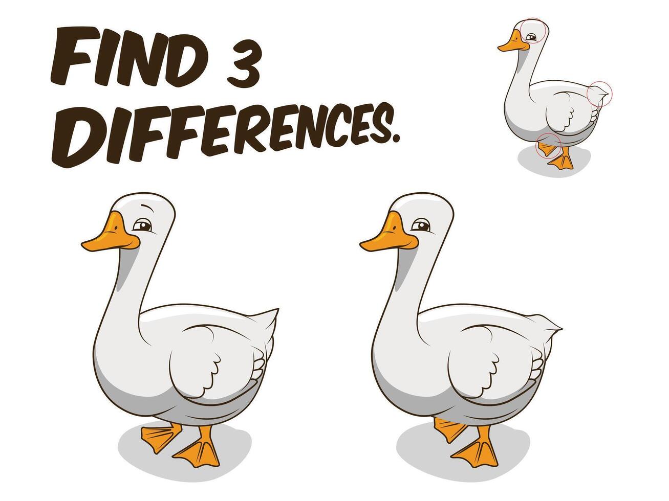 Find differences game goose cartoon colorful illustration vector
