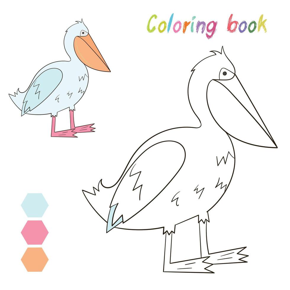 Coloring book pelican kids layout for game cartoon hand drawn doodle illustration vector