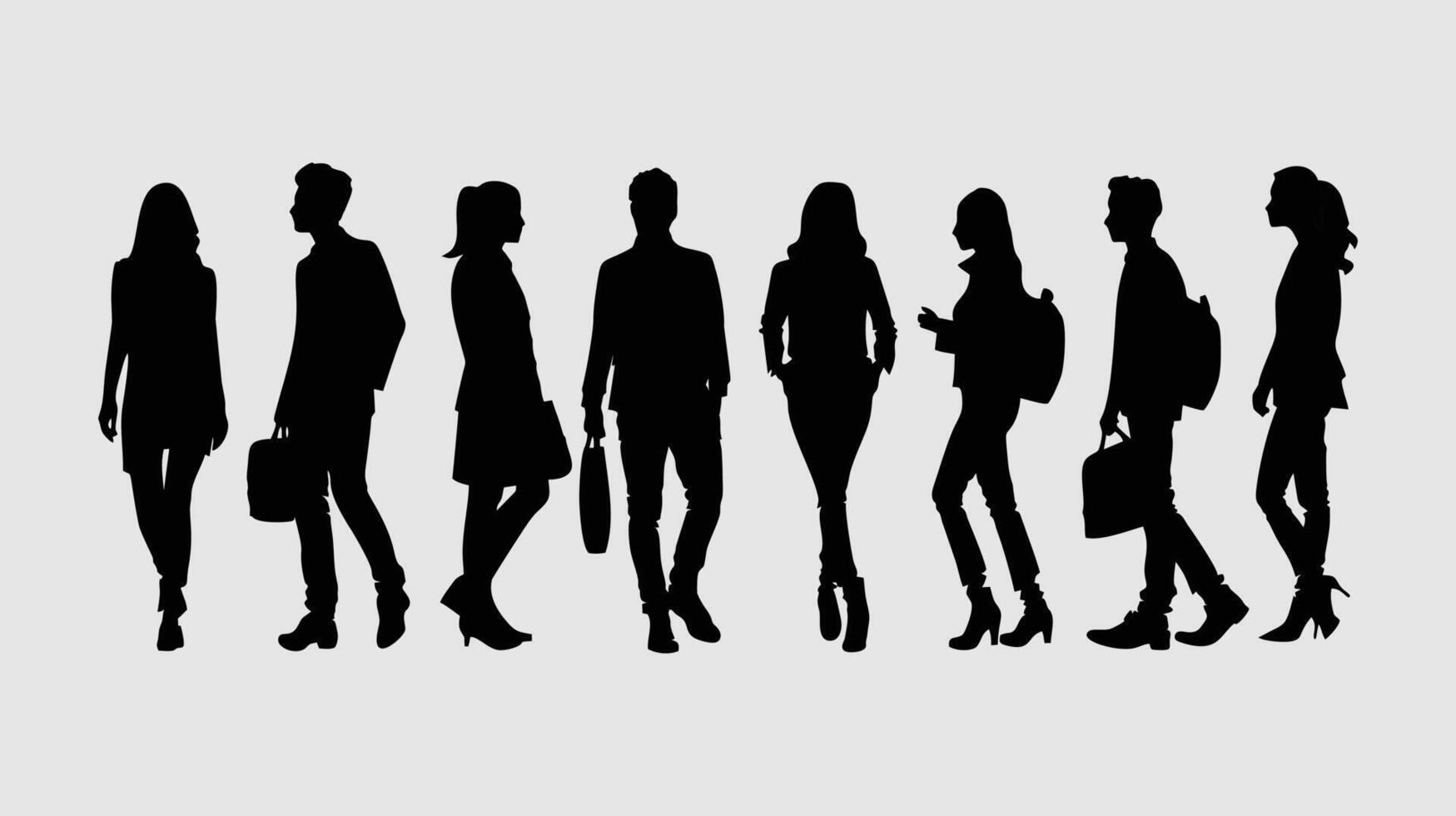 silhouettes of people walking in a line vector