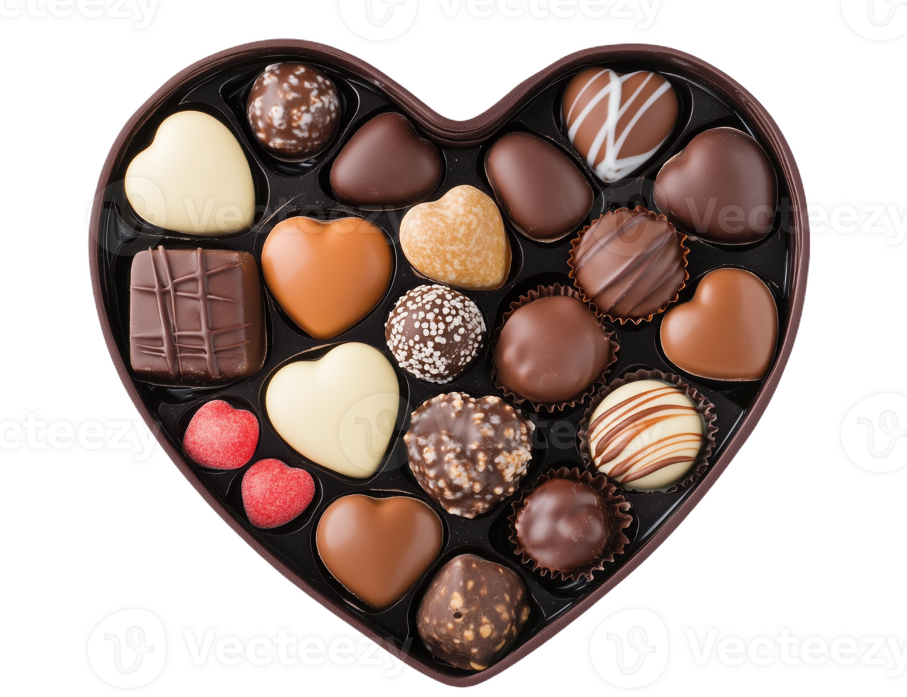 Delicious heart-shaped box of assorted chocolates arranged for special occasions png
