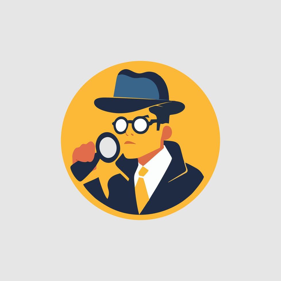 a man in a hat and glasses holding a magnifying glass vector