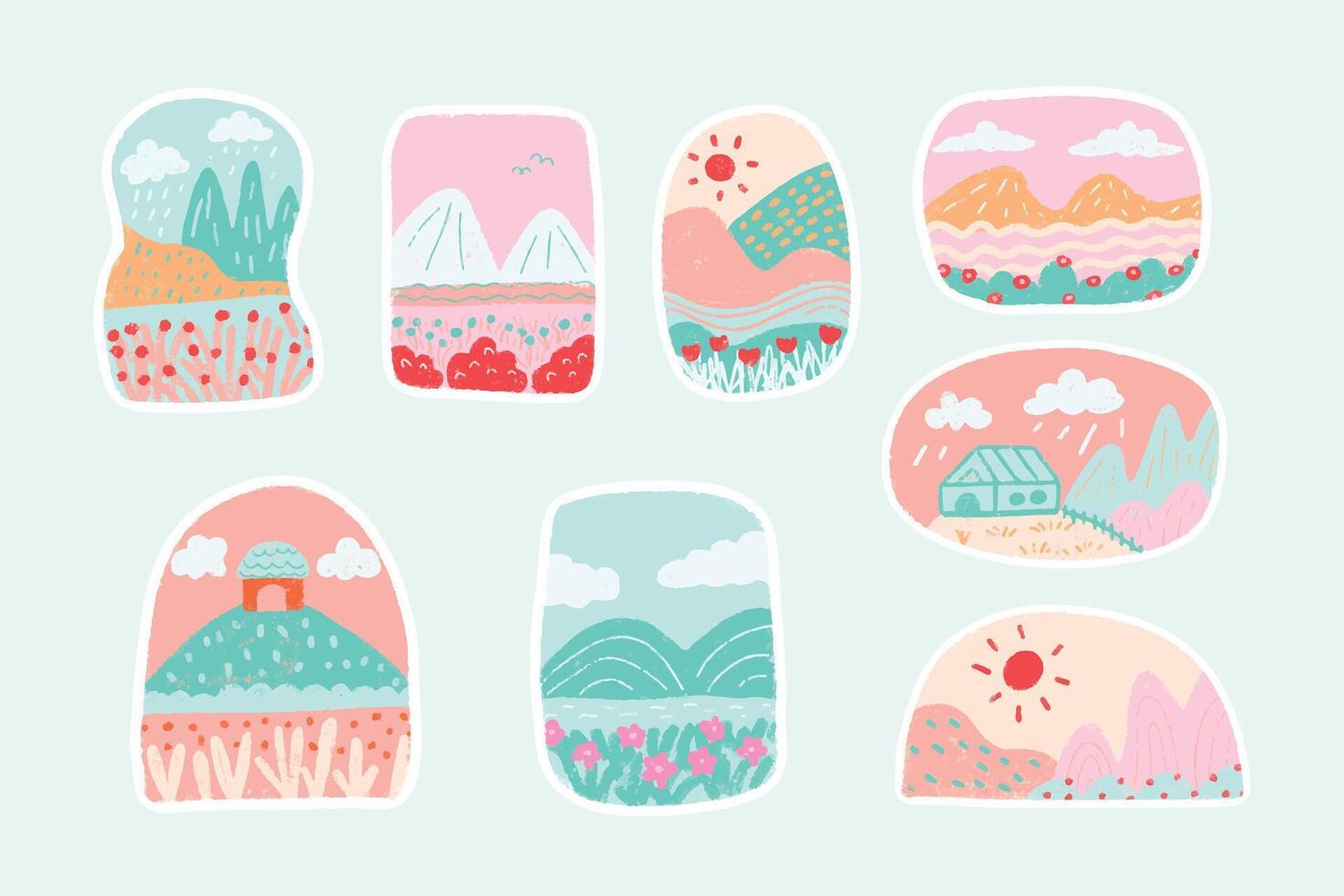 Cute and Fun Mountain View Illustration Sticker Clip Art vector