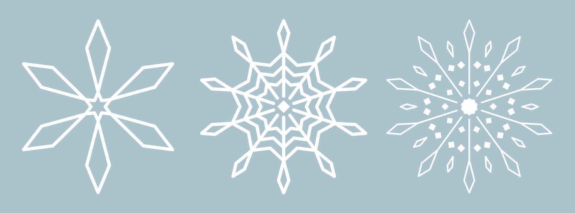 Simple white ice snowflake on blue background. Snowflake icons set. Crystals, Christmas, new year. Winter symbol. vector