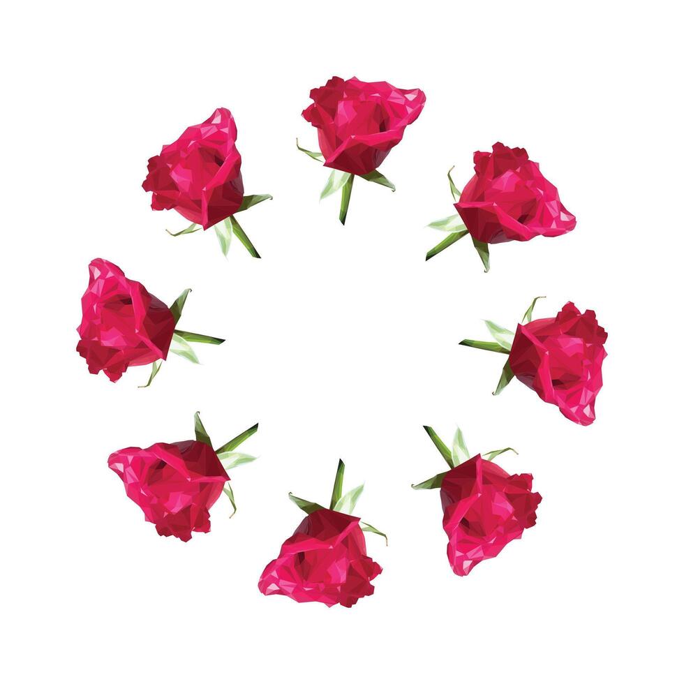 Wreath of roses in polygonal style. illustration isolated on white background. vector