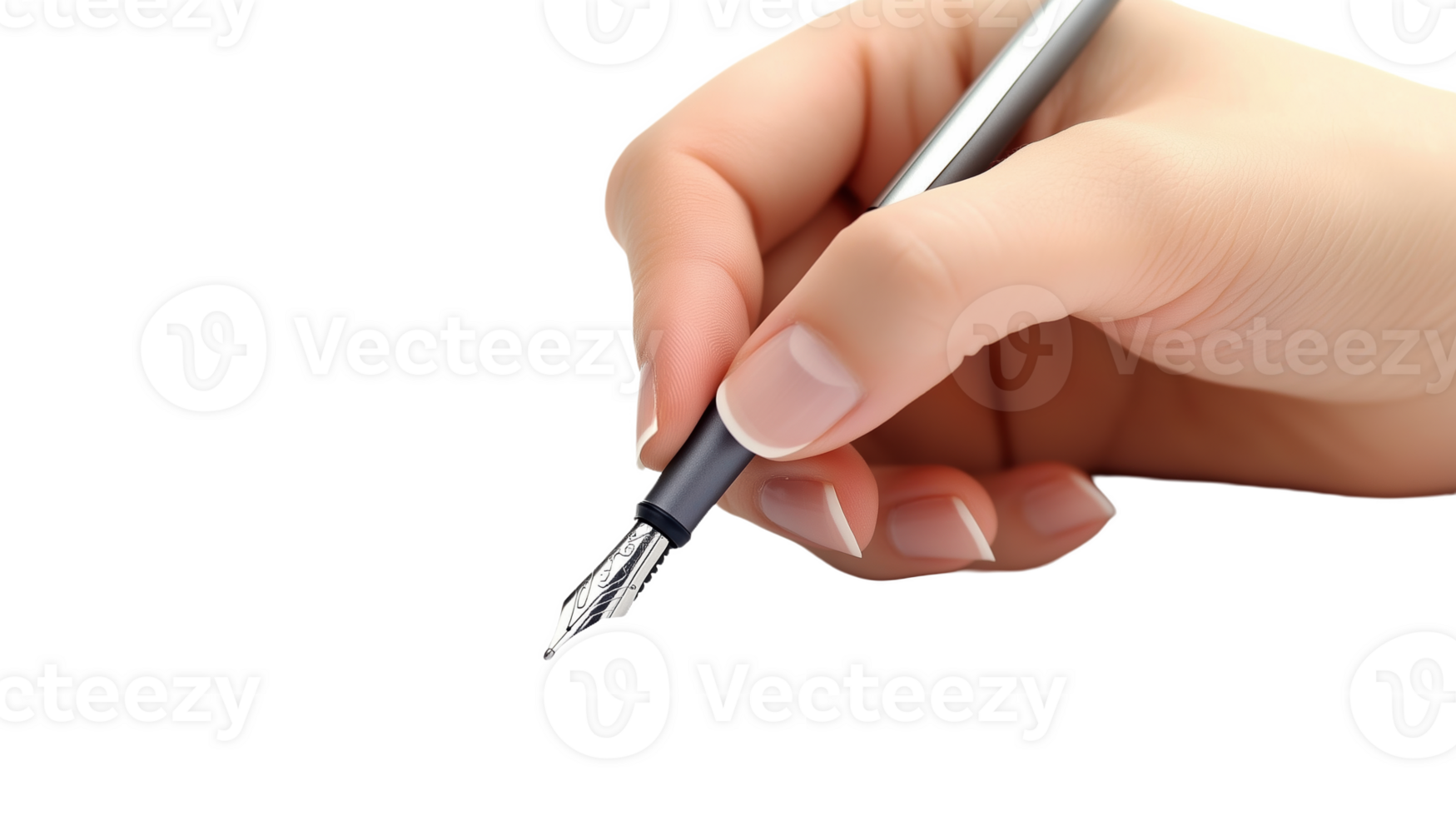 A hand gracefully holds a pen to sign an important document on a clean surface png