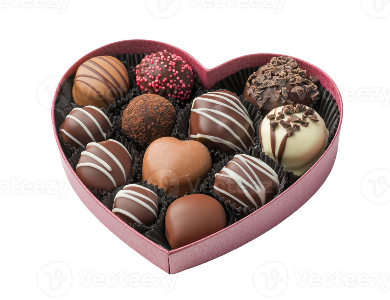 Heart-shaped box filled with assorted chocolates on a for gifting png