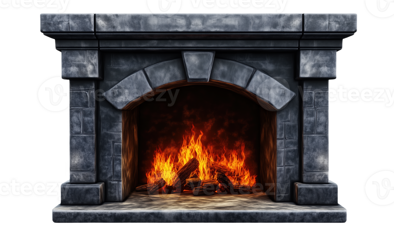 Cozy fireplace with a lively fire glowing in a stone hearth indoors png