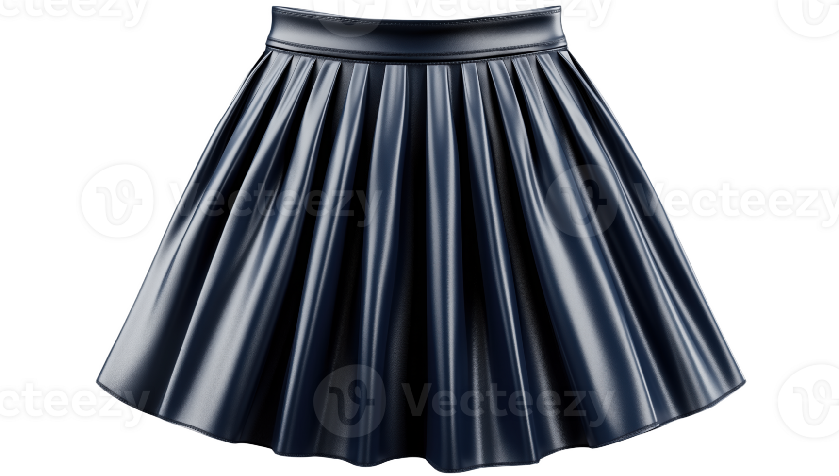 Stylish navy blue pleated leather skirt showcased in a front view presentation png