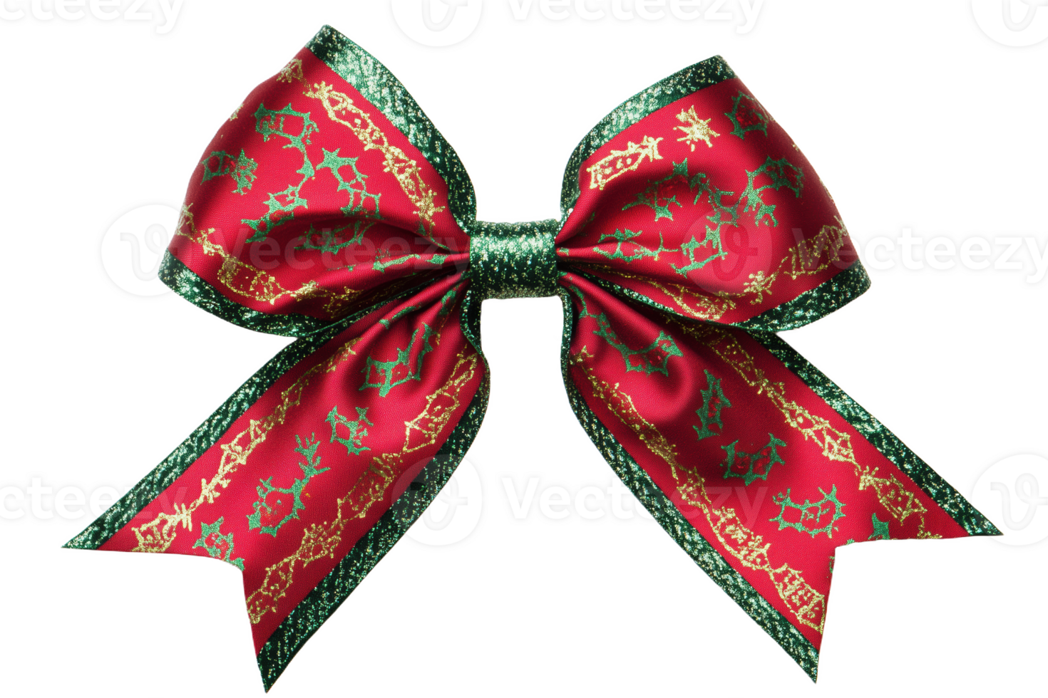 Festive red ribbon with green accents and gold details for Christmas decor png