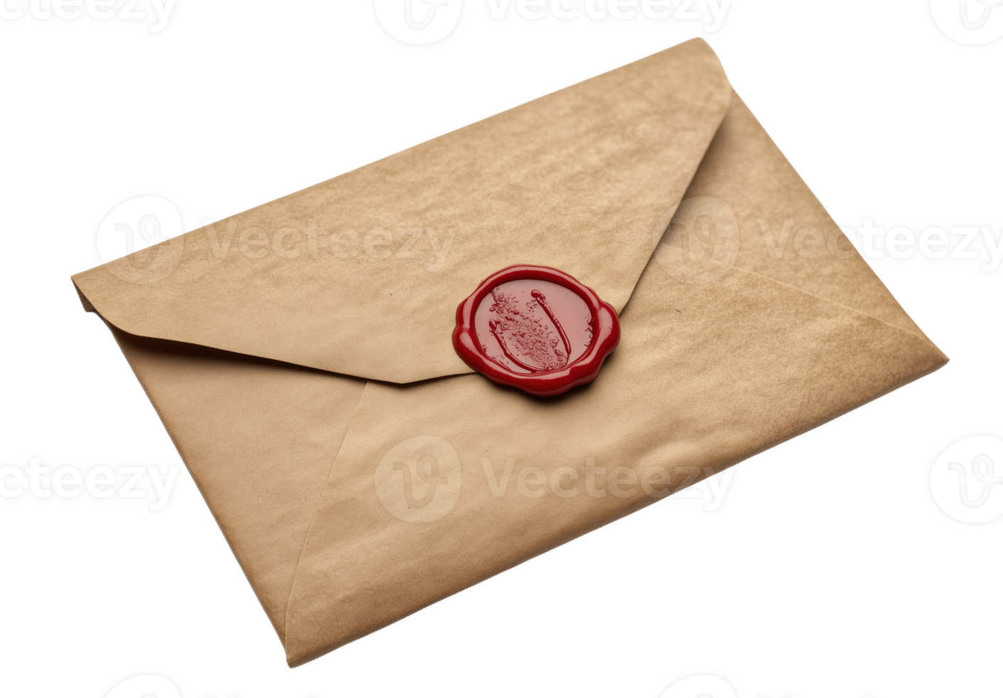 Elegant brown envelope with a striking red wax seal on clean png