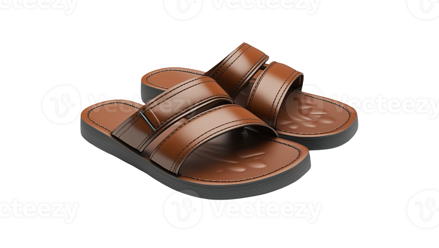 Stylish brown leather sandals with strap design suitable for casual summer outings png