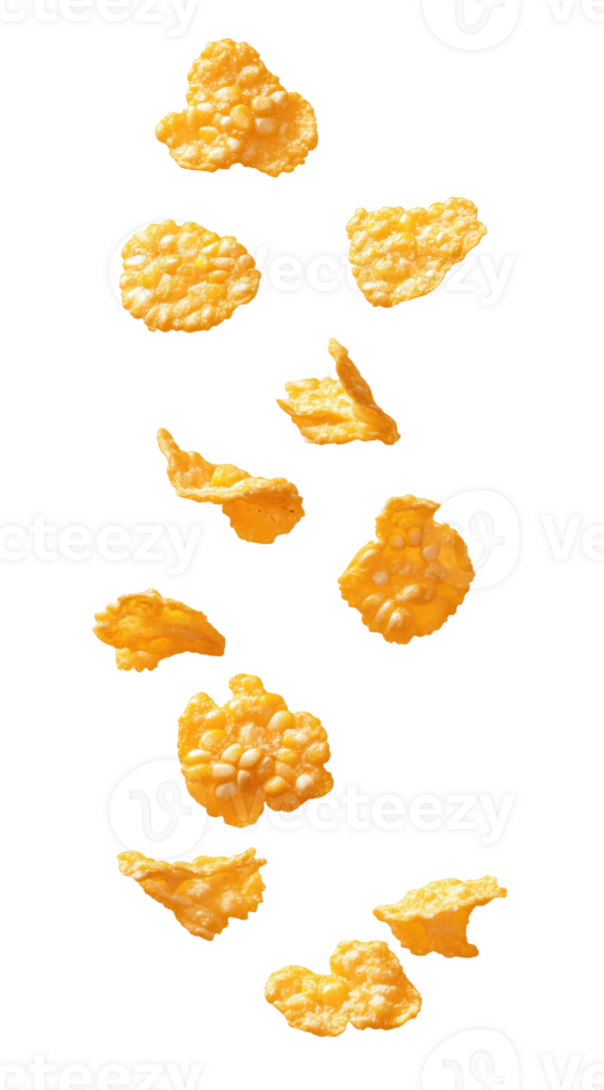 Cornflakes descend softly through the air, creating a playful and whimsical effect png