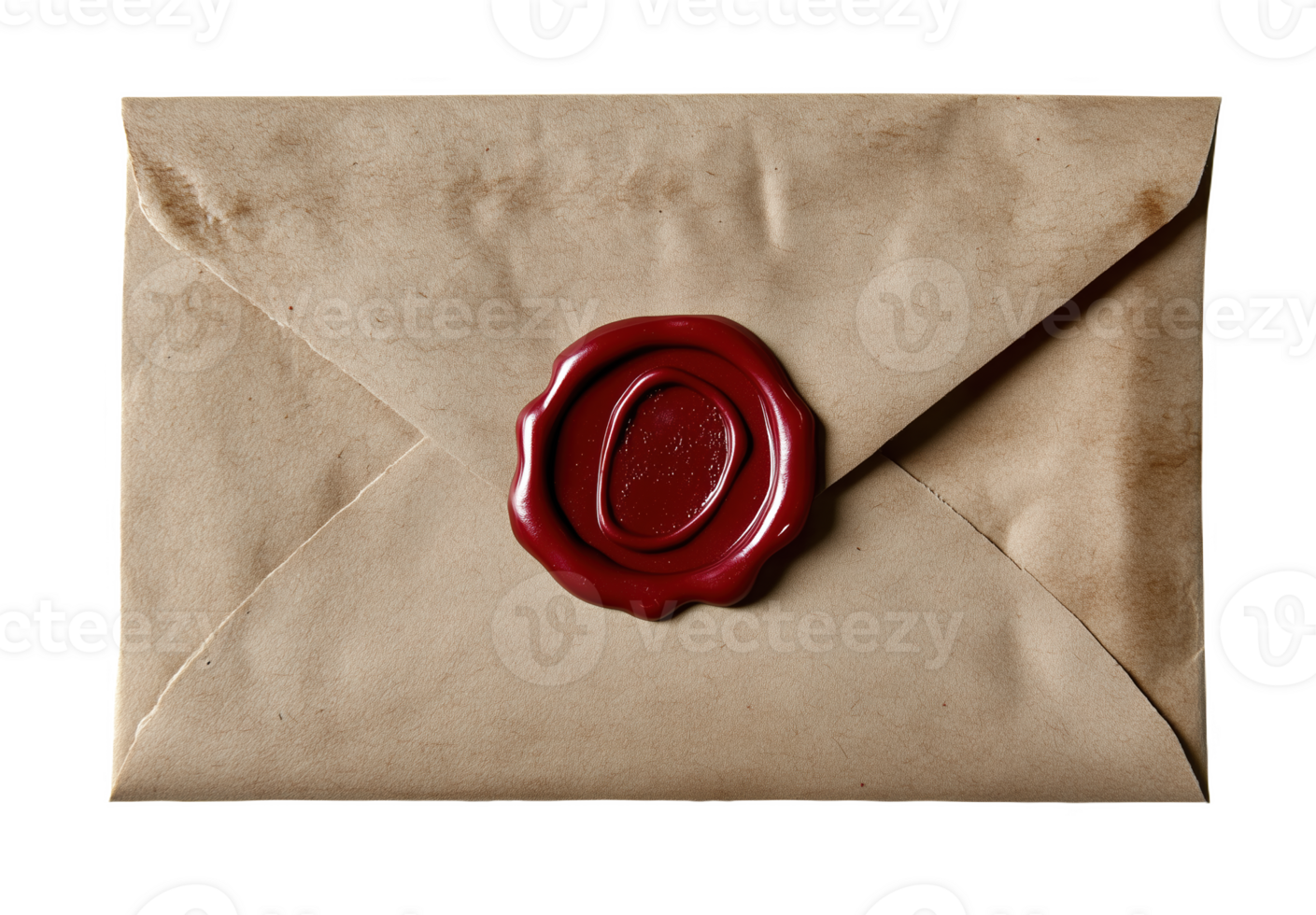 Elegant brown envelope with a red wax seal showcasing classic stationery design png