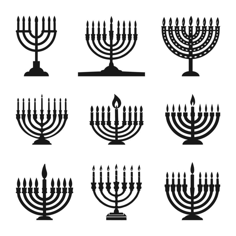Hanukkah menorah illustration, Hanukkah candles, jewish clipart, happy hanukkah Silhouette vector
