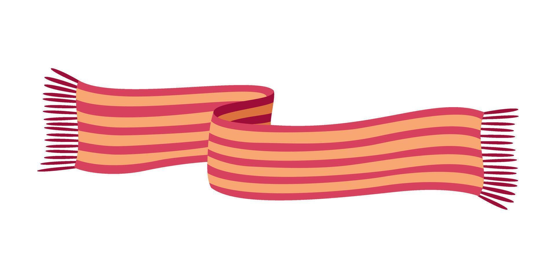 Knitted scarf isolated. Winter or autumn striped red scarf. Hand drawn flat style isolated. illustration vector