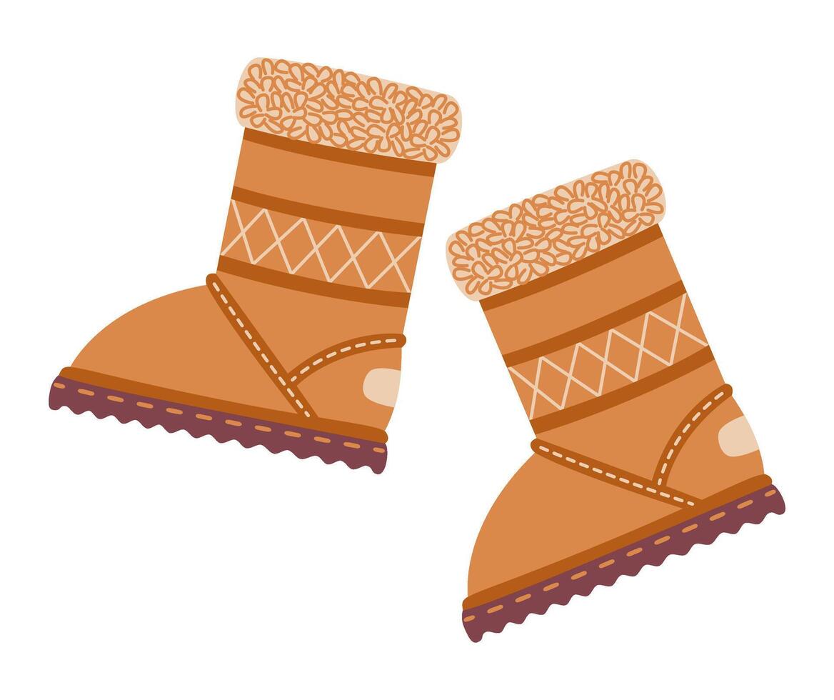 Winter boots ugg doodle style. Hand drawn winter shoes flat style isolated illustration vector
