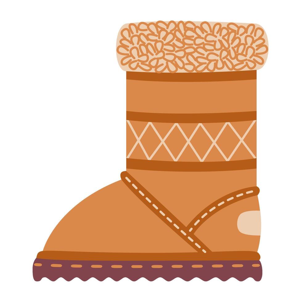 Winter boot ugg doodle style. Hand drawn winter shoes flat style isolated vector