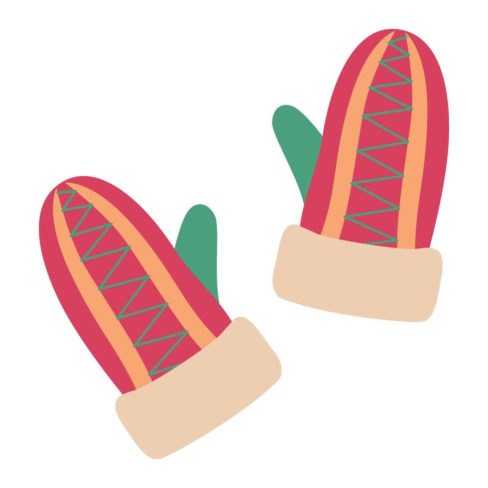 knitted winter mittens Hand drawn flat style isolated. winter clothes illustration vector