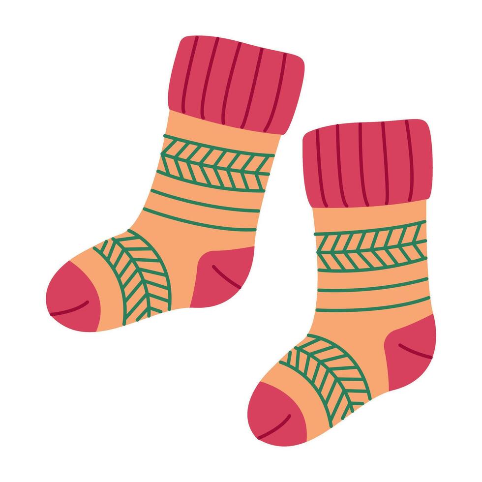 illustration warm socks. Hand drawn flat style isolated colorful socks isolated wool winter clothing. vector