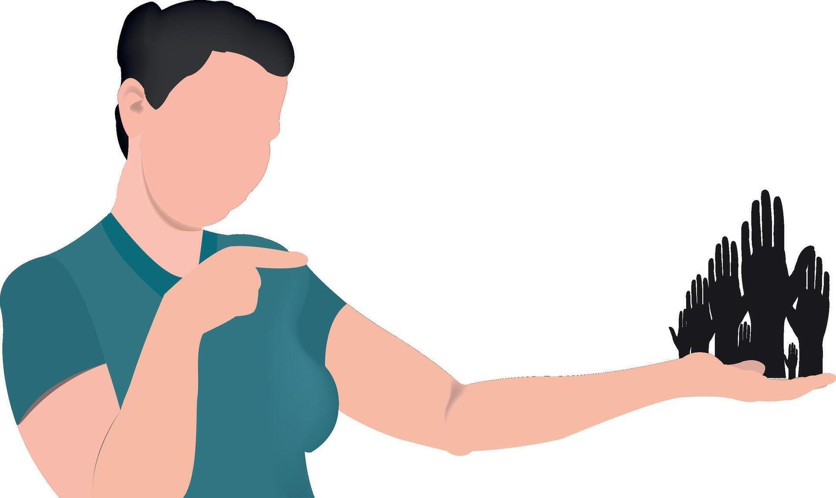 A woman holding up a stack of hands vector
