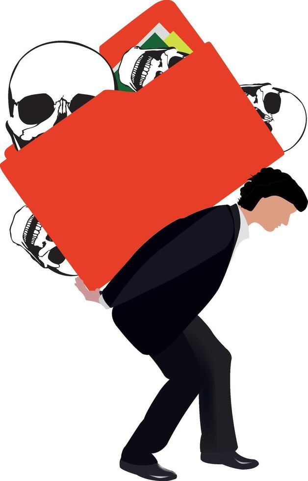 A man carrying a folder with skulls on it vector