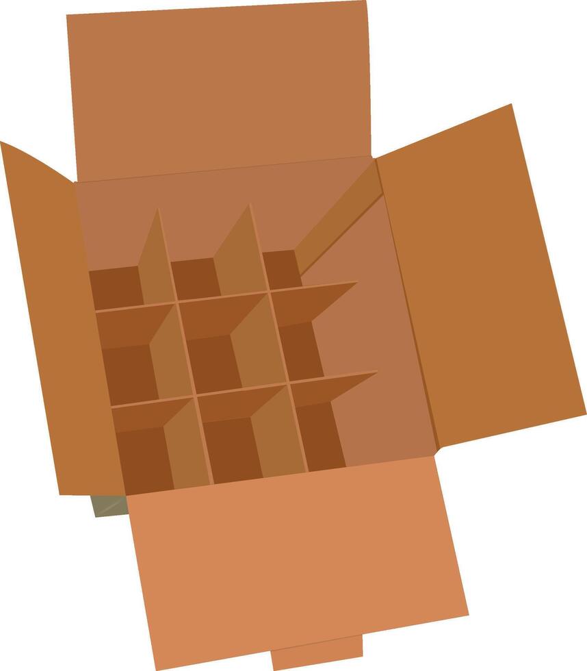 An open cardboard box with a number of compartments vector